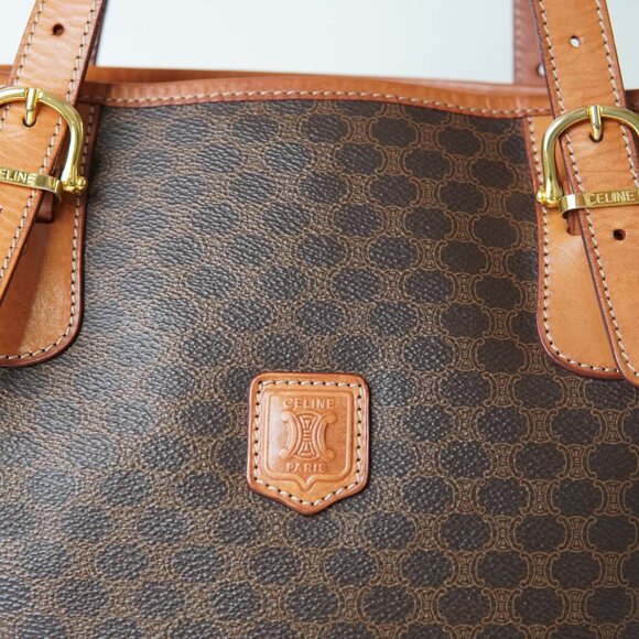 CELINE Macadam Tote Bag – Vintage Bucket Style Brown | Coated Canvas and Leather - Picture 6 of 10